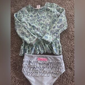 4T Ruffle Butts Teal Paisley Swimsuit